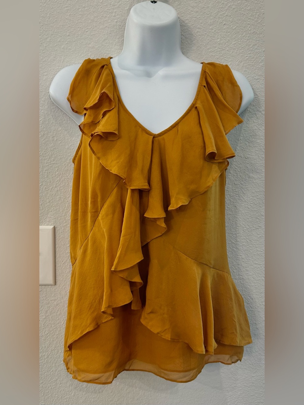 J crew silk burnt orange ruffle blouse sleeveless top 2